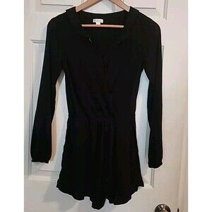 Black One-Piece Jumper Shorts Long Sleeve Small Light Breathable Rayon pockets